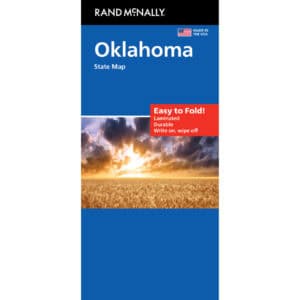 Oklahoma state map on a folded, laminated paper for travel and navigation.