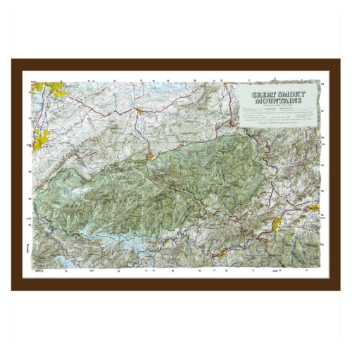Detailed map of the Great Smoky Mountains featuring topographical details, hiking trails, and park boundaries, ideal for outdoor enthusiasts and travelers planning visits to the national park.