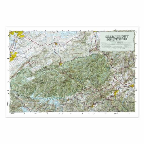 Detailed map of the Great Smoky Mountains National Park, featuring topographical features, hiking trails, and scenic routes, ideal for outdoor enthusiasts and travelers.