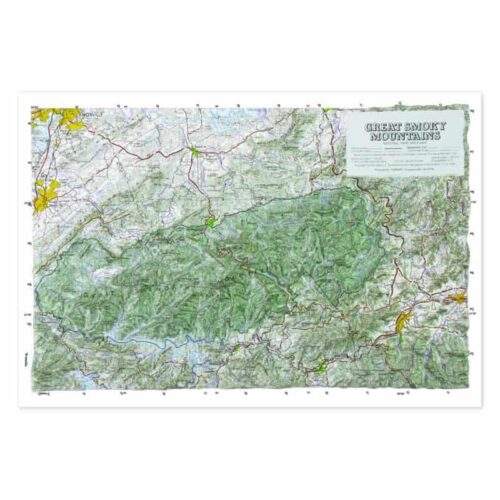 Detailed map of the Great Smoky Mountains National Park showcasing topography, trails, and scenic routes for outdoor enthusiasts.