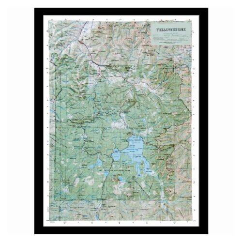 Topographic map of Yellowstone National Park and surrounding wilderness areas, ideal for outdoor enthusiasts, travelers, and map collectors searching for detailed national park maps.