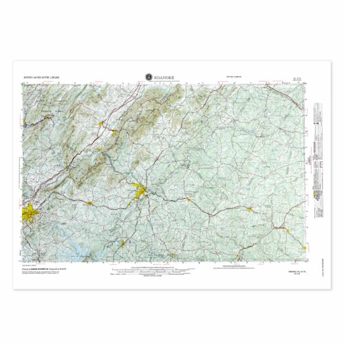 Detailed Map of Roanoke, Virginia, with highways, roads, and topographical features for travel planning and navigation. Perfect for outdoor enthusiasts and map collectors seeking high-quality topographic maps.