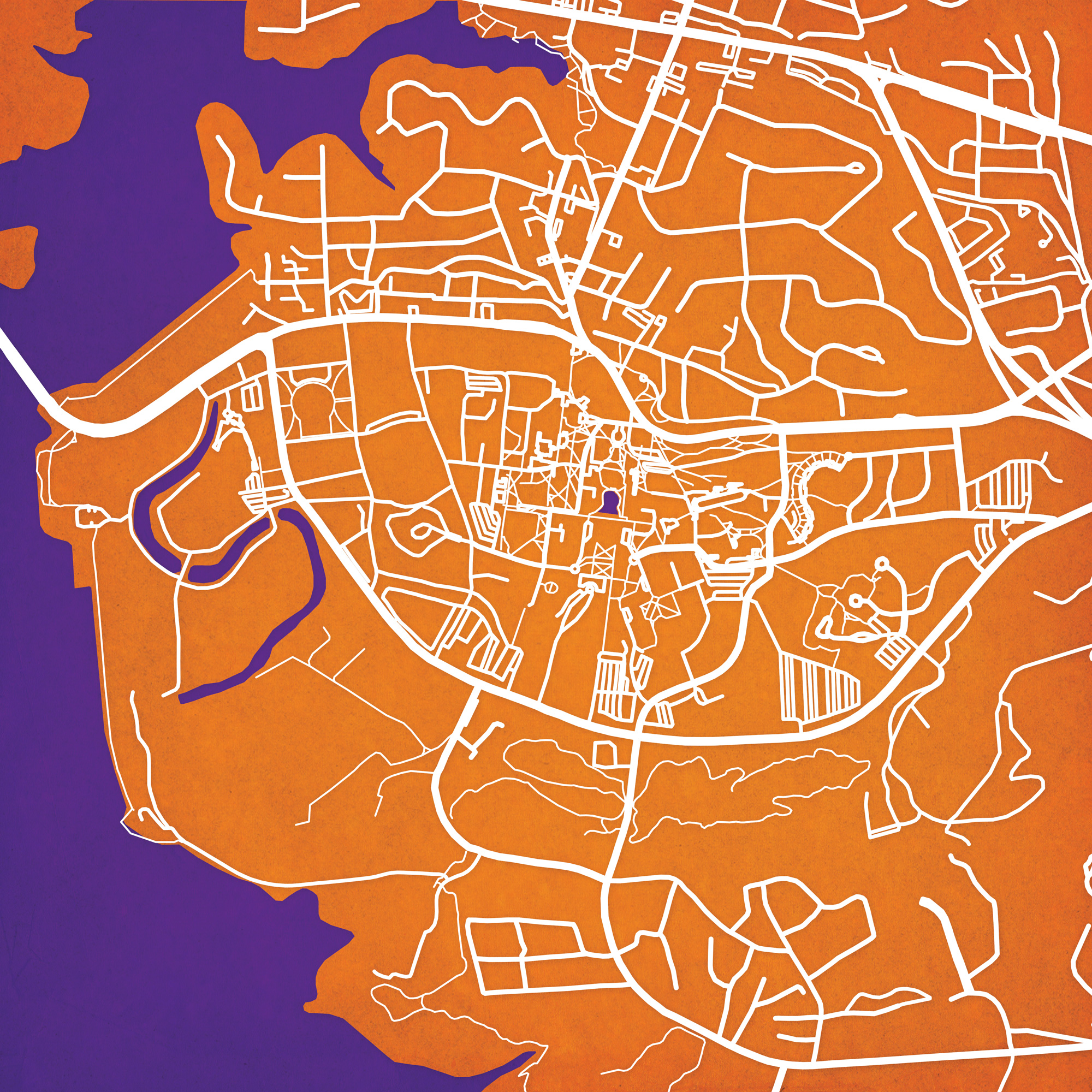 Clemson University Campus Map Art by City Prints