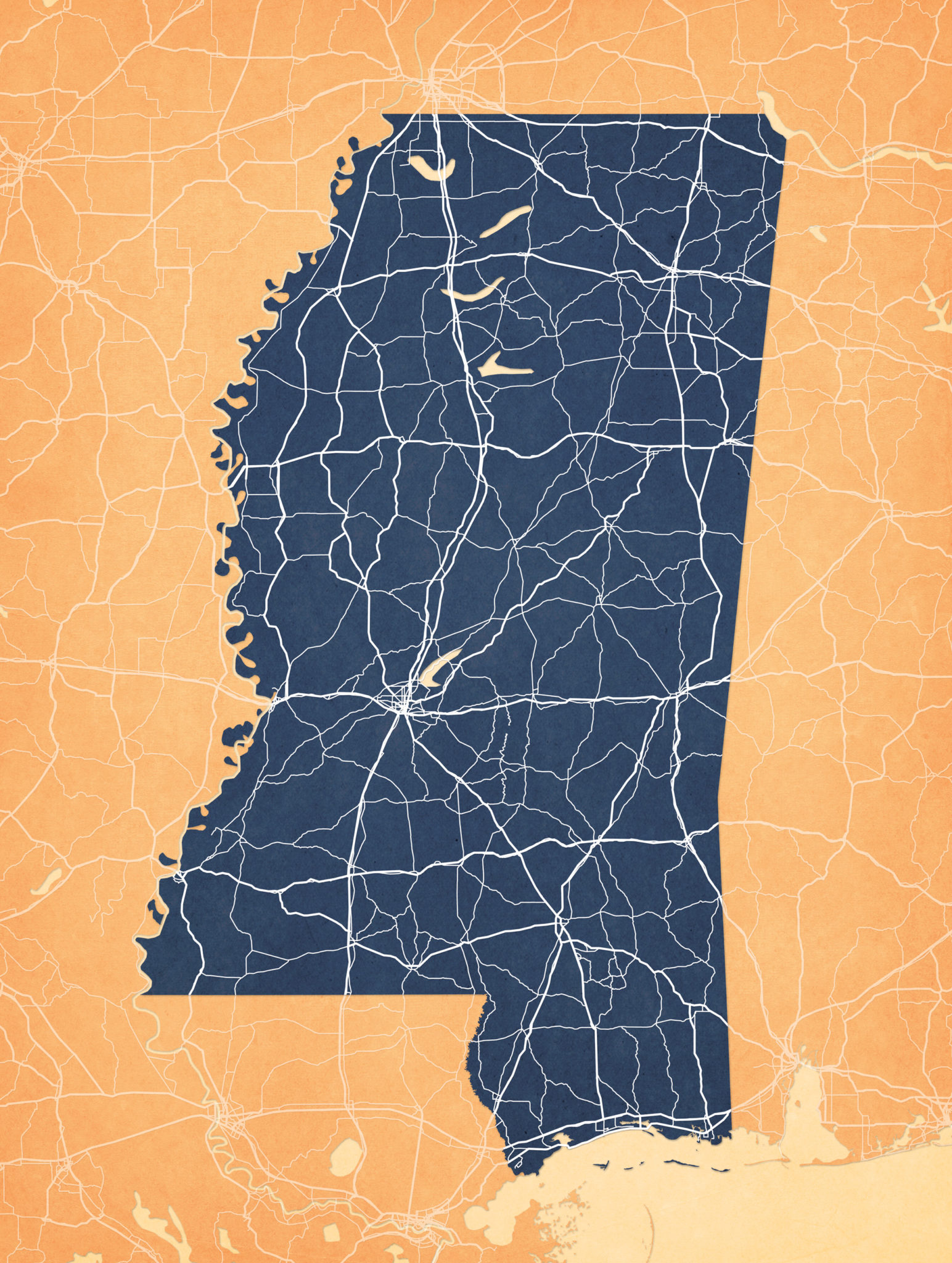 Mississippi Map Art by City Prints