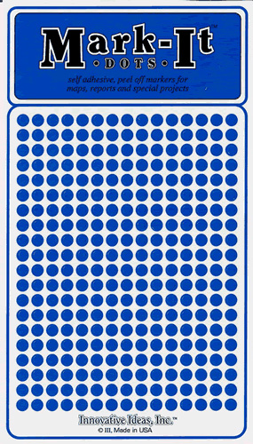 Innovative Ideas Small 1/8 Removable Mark-It Brand Dots for Maps, Reports or Projects - Blue