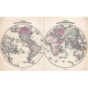 Johnson Map of the World on Hemisphere Projection (1862) by Artokoloro