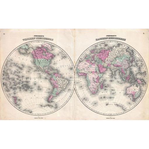 Johnson Map of the World on Hemisphere Projection (1862) by Artokoloro