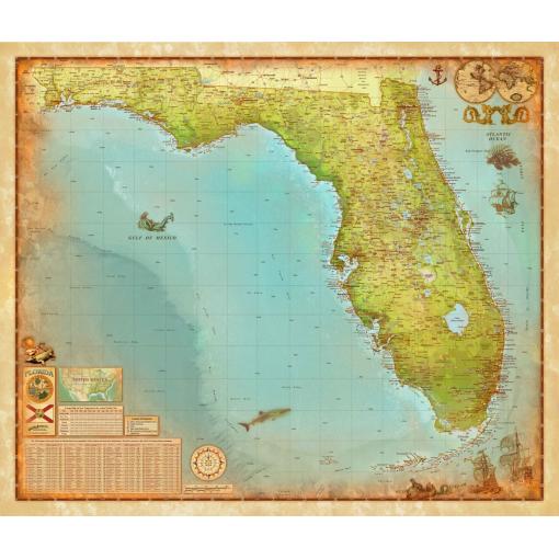Florida Antique State Wall Map by Compart