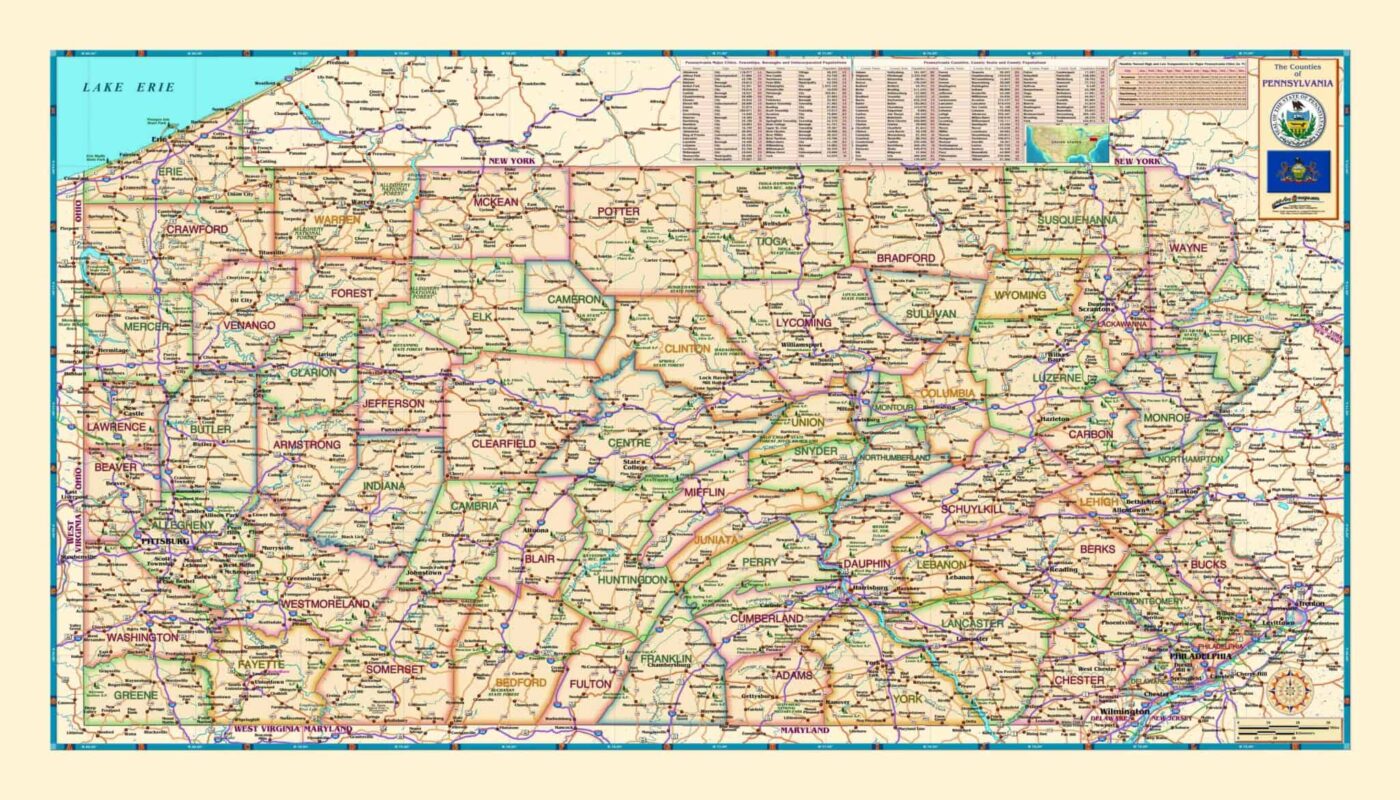 Pennsylvania Counties State Wall Map by Compart - The Map Shop