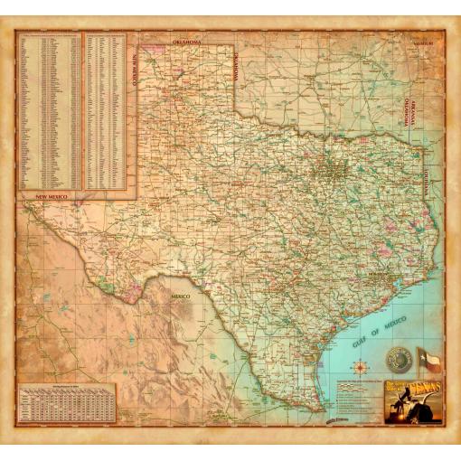 Texas Antique State Wall Map by Compart