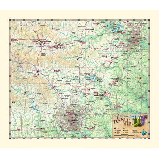 Texas Hill Country & Wine Wall Map by Compart