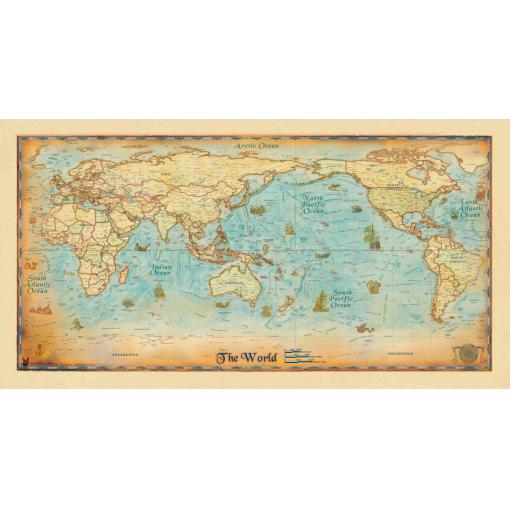 World Antique Wall Map Pacific Centered by Compart