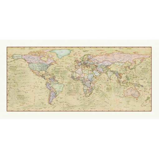 World Political Antique Wall Map Europe Centered by Compart