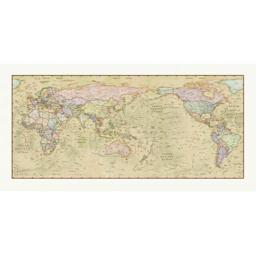 World Political Antique Wall Map Pacific Centered by Compart