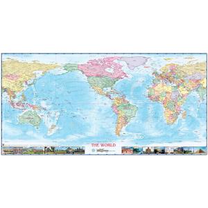 World Political Wall Map w/Wonders Americas Centered (Light Oceans) by Compart