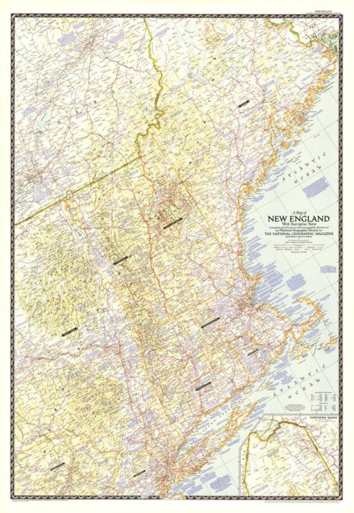 Map of New England with Descriptive Notes - Published 1955 by National Geographic