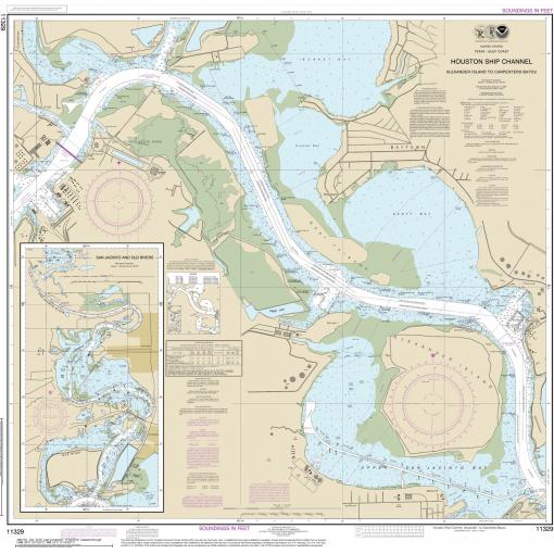 NOAA Chart - Houston Ship Channel Alexander Island to Carpenters Bayou; San Jacinto and Old Rivers - 11329