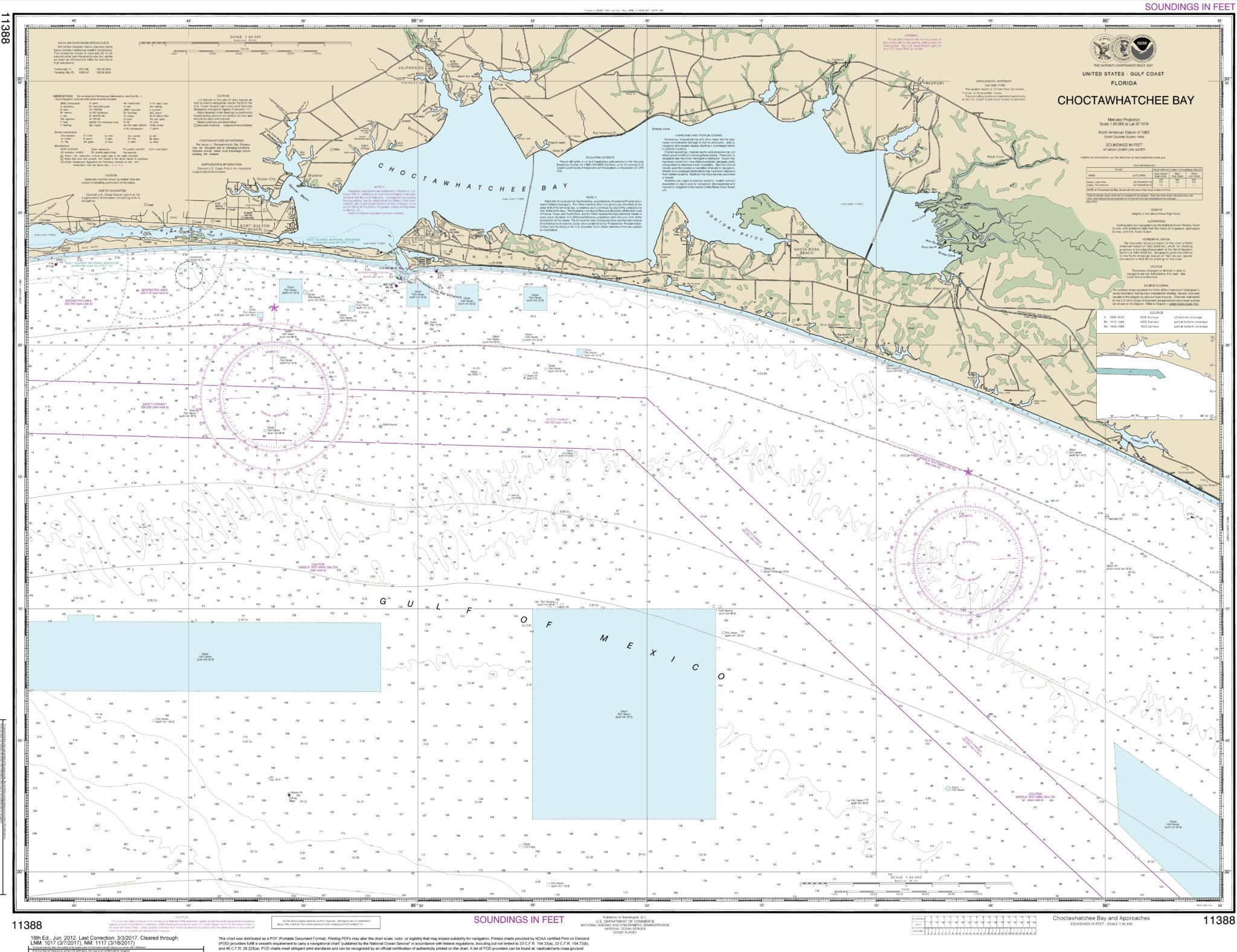 29.96 X 44.28 Laminated Map NOAA Chart 11390 Intracoastal Waterway East Bay to West Bay 