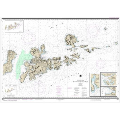 NOAA Chart - Atka Pass to Adak Strait; Three Arm Bay, Adak Island; Kanaga Bay, Kanaga Island; Chapel Roads and Chapel Cove, Adak Island - 16471