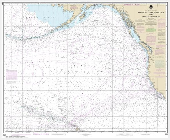 North America West Coast San Diego to Aleutian Islands and Hawai‘ian Islands Synthetic Media NOAA Chart 530 