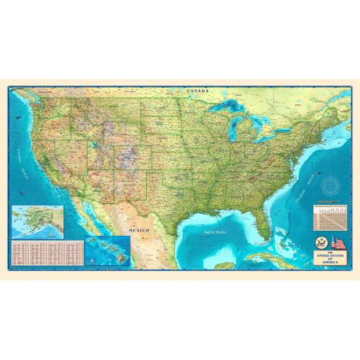 United States Physical Wall Map by Compart