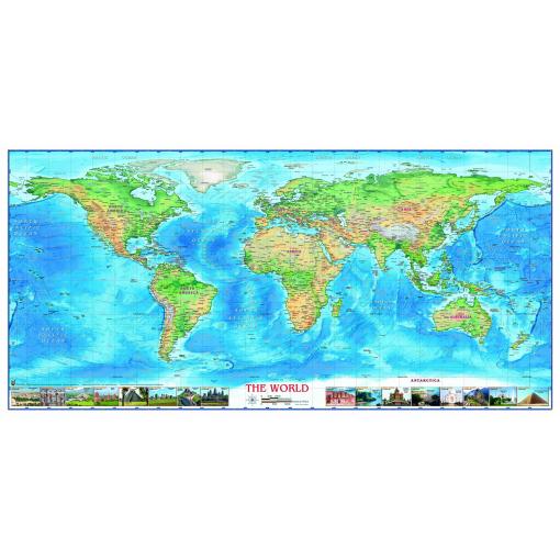 World Physical Wall Map w/Wonders Europe Centered by Compart