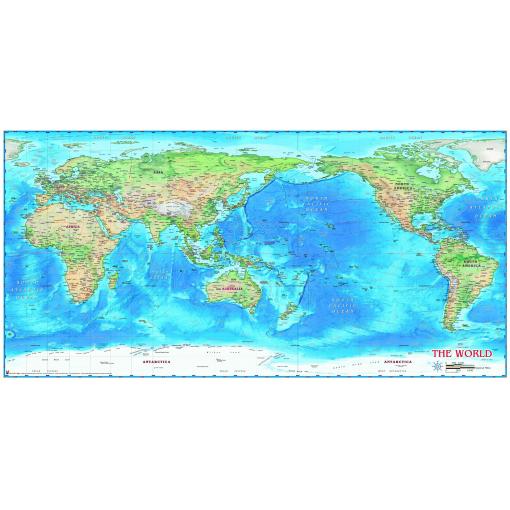 World Physical Wall Map Pacific Centered by Compart
