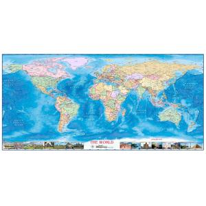 World Political Wall Map w/Wonders Europe Centered by Compart