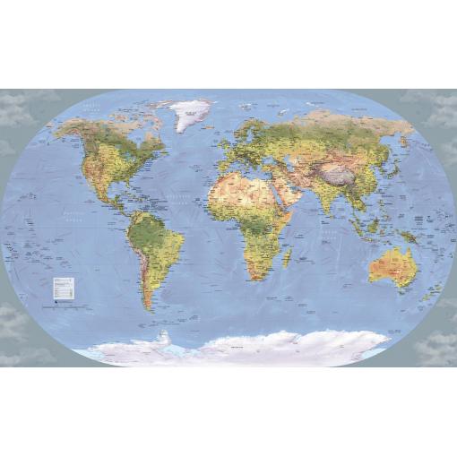 Detailed world map with political boundaries, country names, and geographical features, ideal for navigation, travel planning, and educational purposes from The Map Shop.