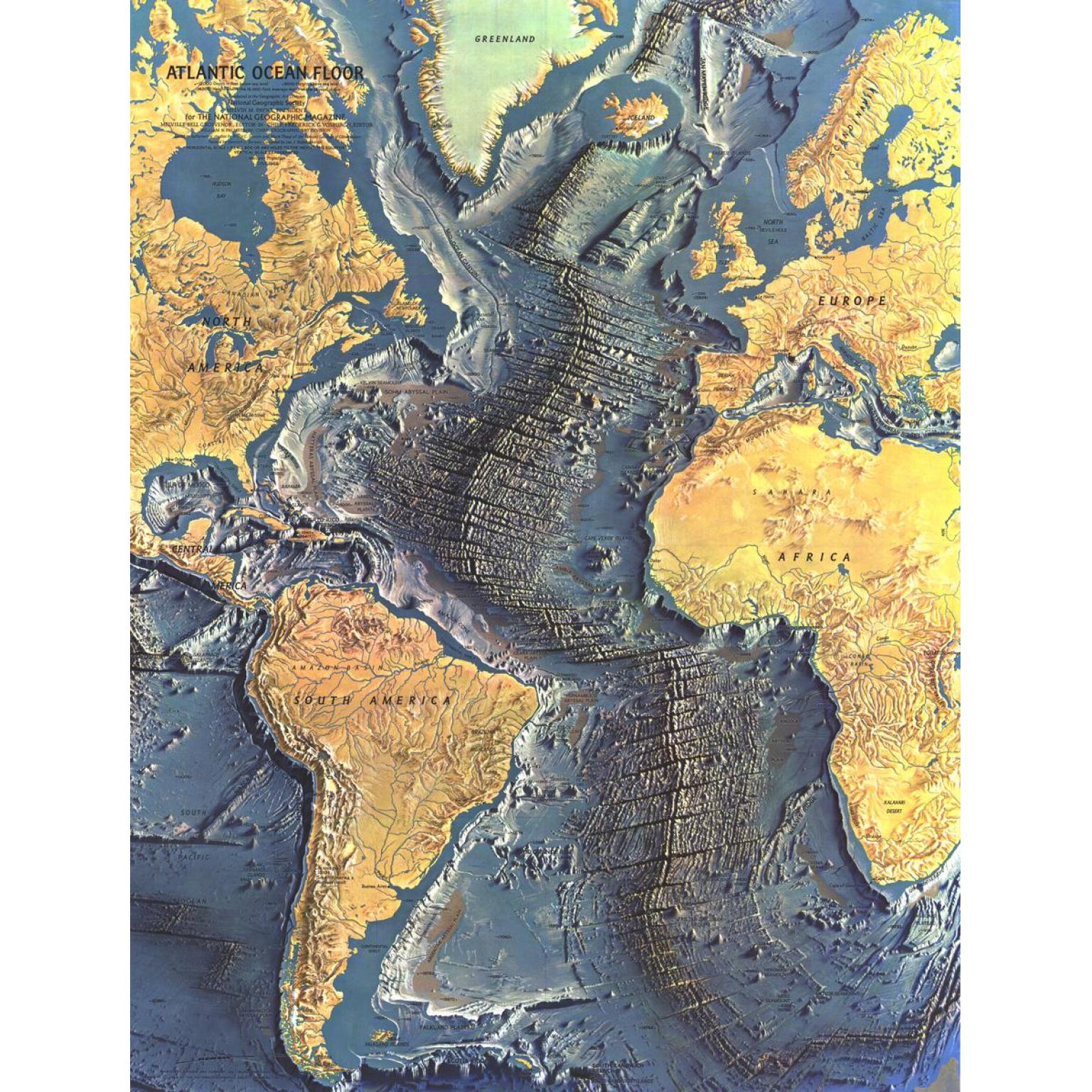 Atlantic Ocean Floor - Published 1968 by National Geographic - The Map Shop