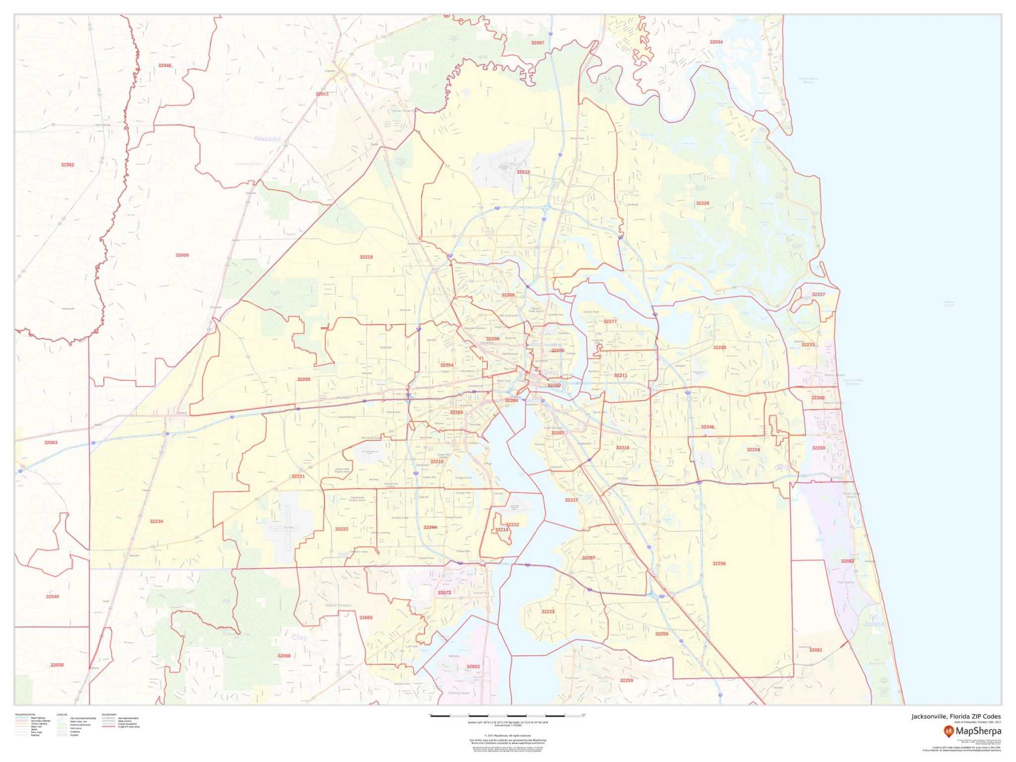 zipjacksonvillelarge The Map Shop