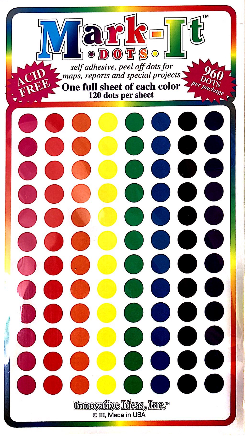 Map Dot Stickers - Assorted Colors - 1/4 Diameter