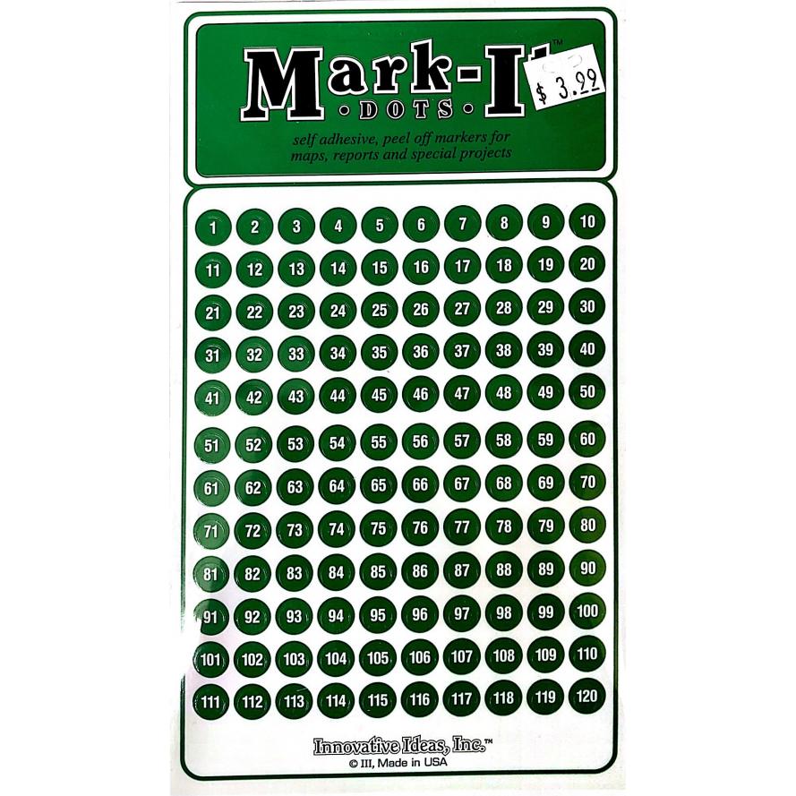 1/4" Green Numbered 1-240 Sticker Dots