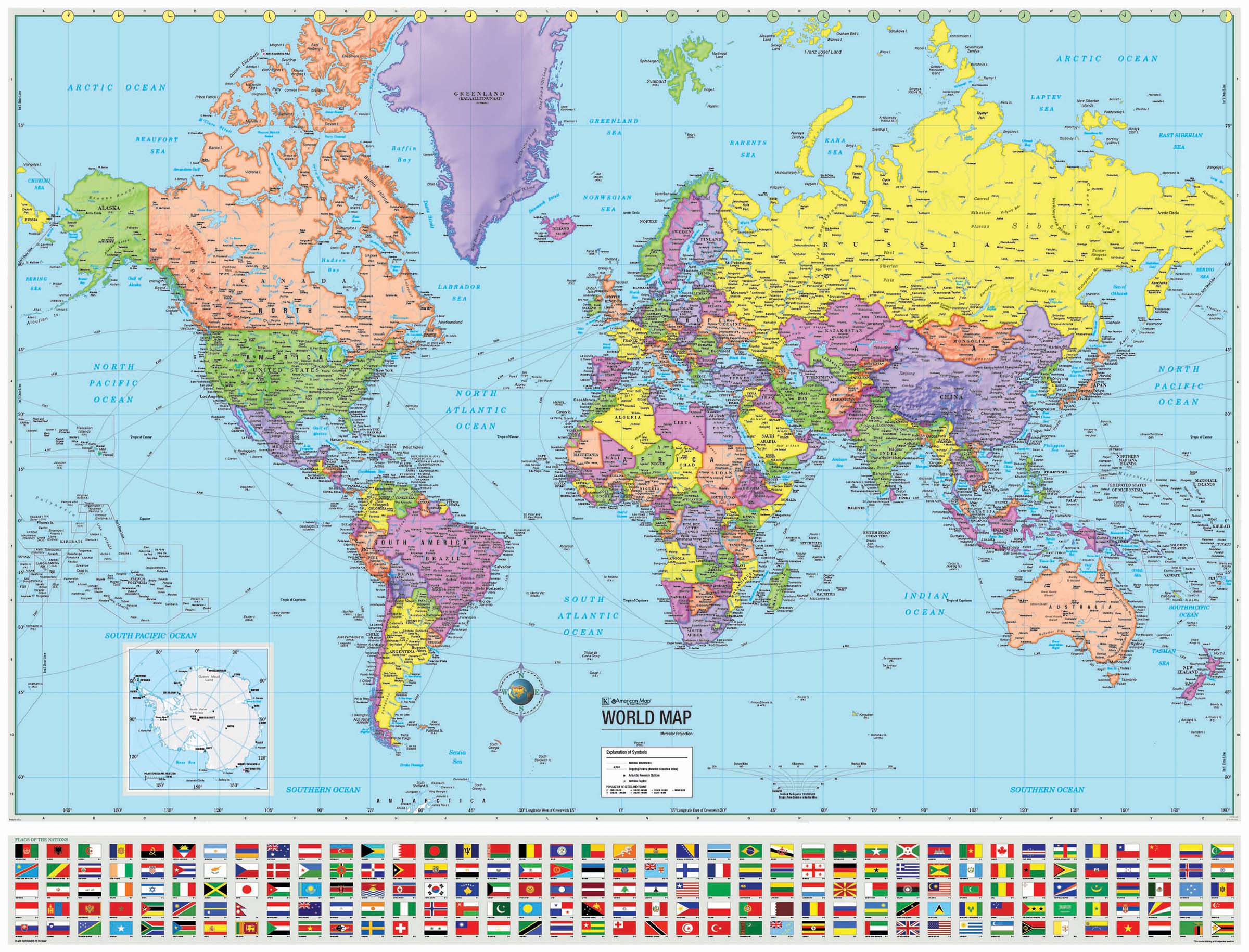 Map large. Политическая карта мира. Karta Mira politicheskaya s flagami v visokom kachestve.