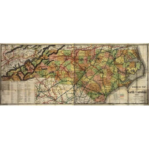 North Carolina Railroad Wall Map, 1900