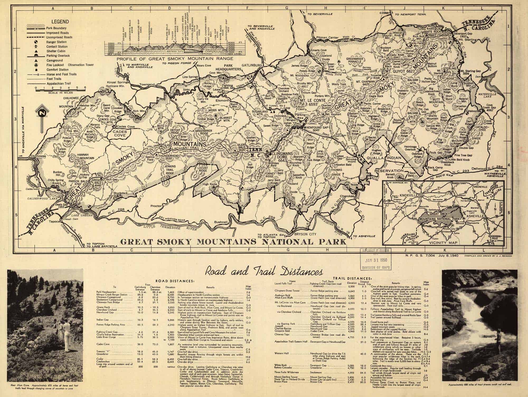 Great Smoky Mountain National Park Wall Map, 1940 The Map Shop