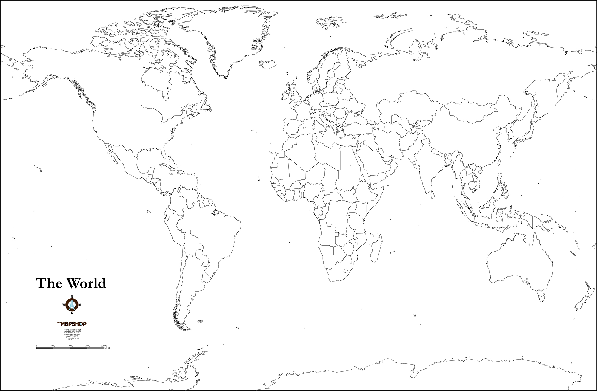 Blank World Outline Wall Map The Map Shop