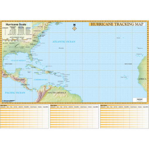 Hurricane Tracking Chart Wall Map by Kappa