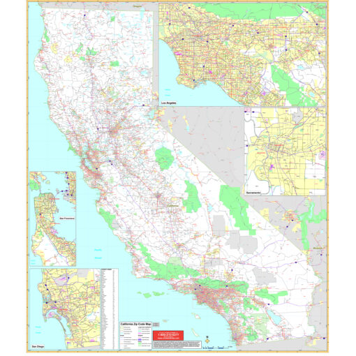 California State Wall Map w/Zip Codes by Kappa
