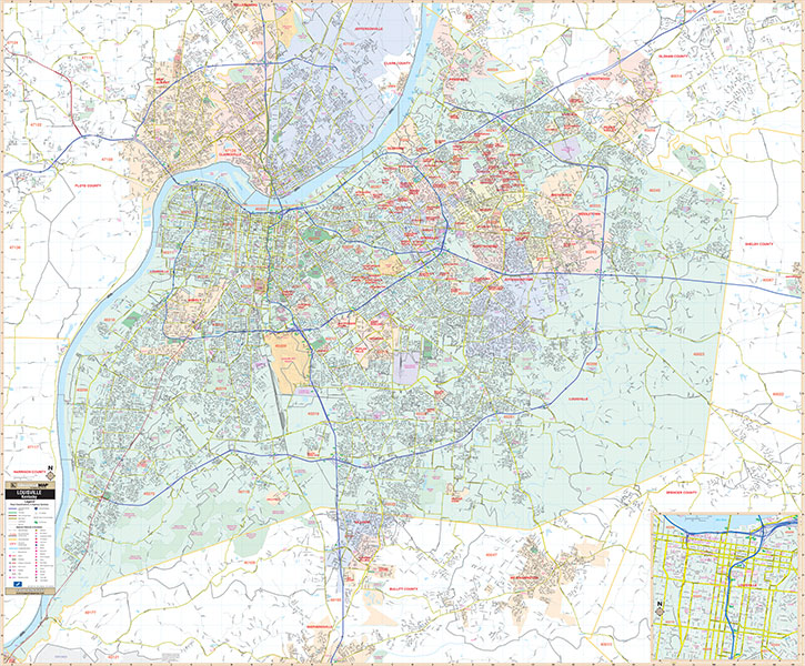 Large Map Of Louisville Ky Louisville & Jefferson Co, Ky Wall Map - The Map Shop