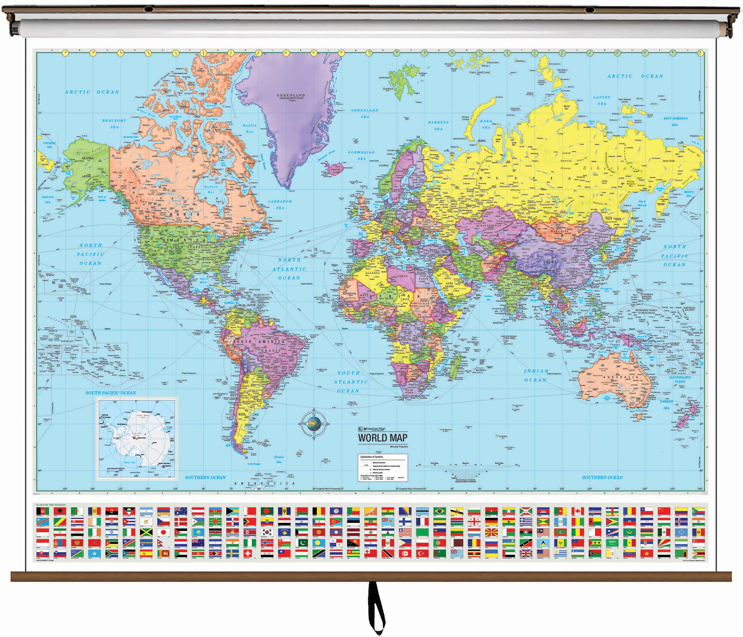 World Advanced Political Classroom Wall Map On Roller W Backboard