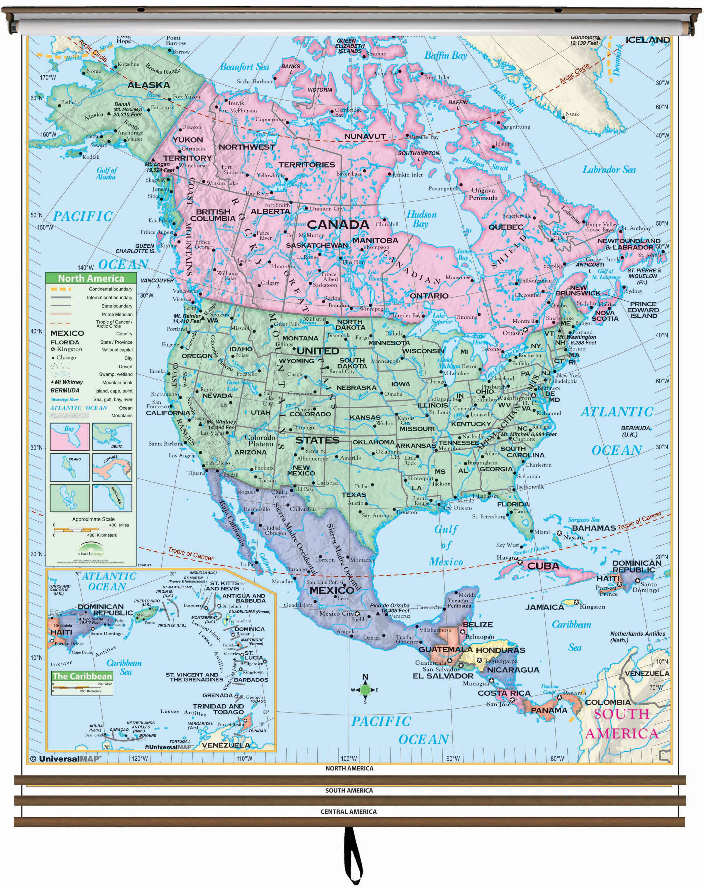 Eastern And Western Hemisphere Map Western Hemisphere Essential Wall Map Set On Roller W/ Backboard; 3-Map Set  - The Map Shop