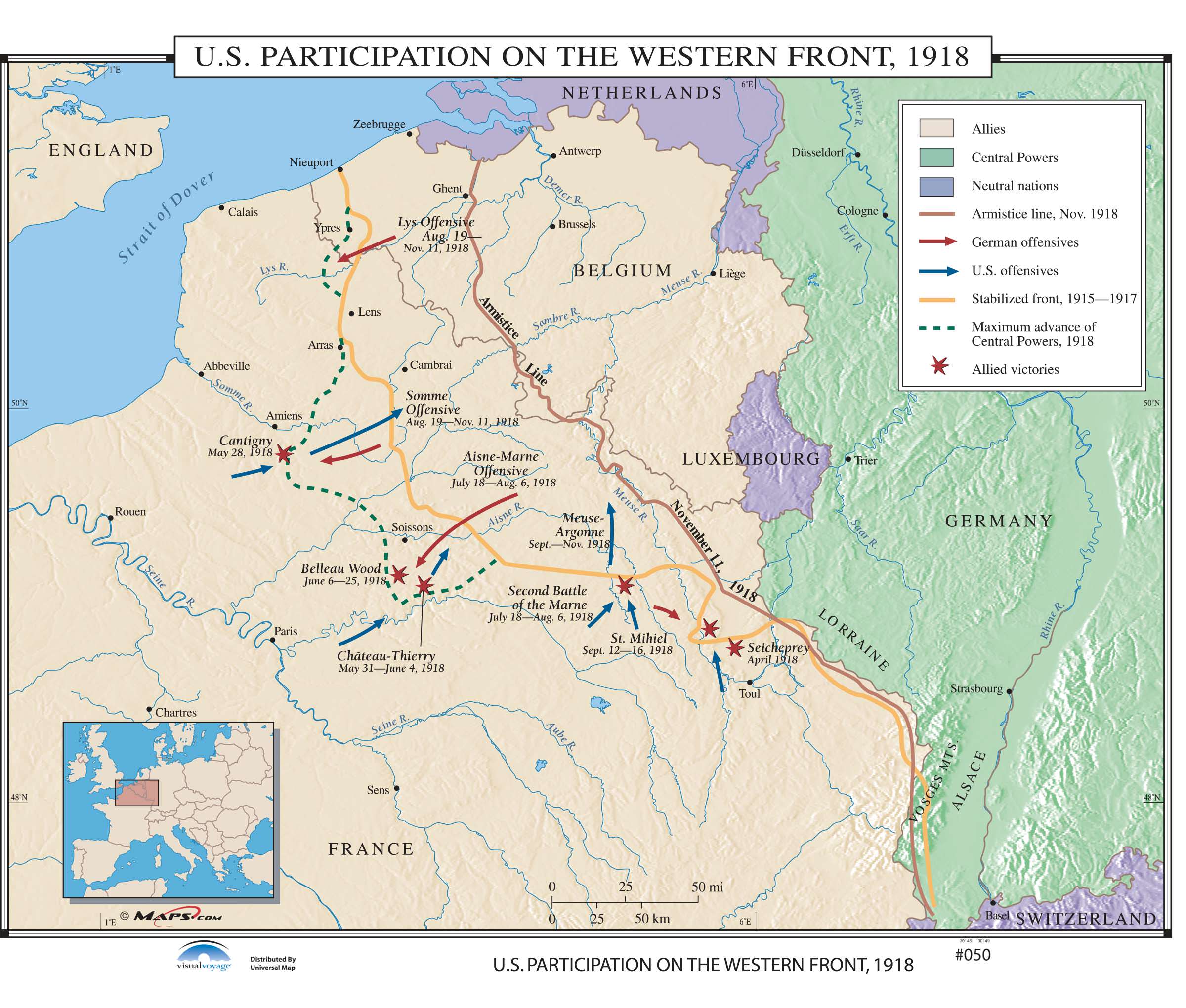 050 US Participation on the Western Front, 1918 The Map Shop