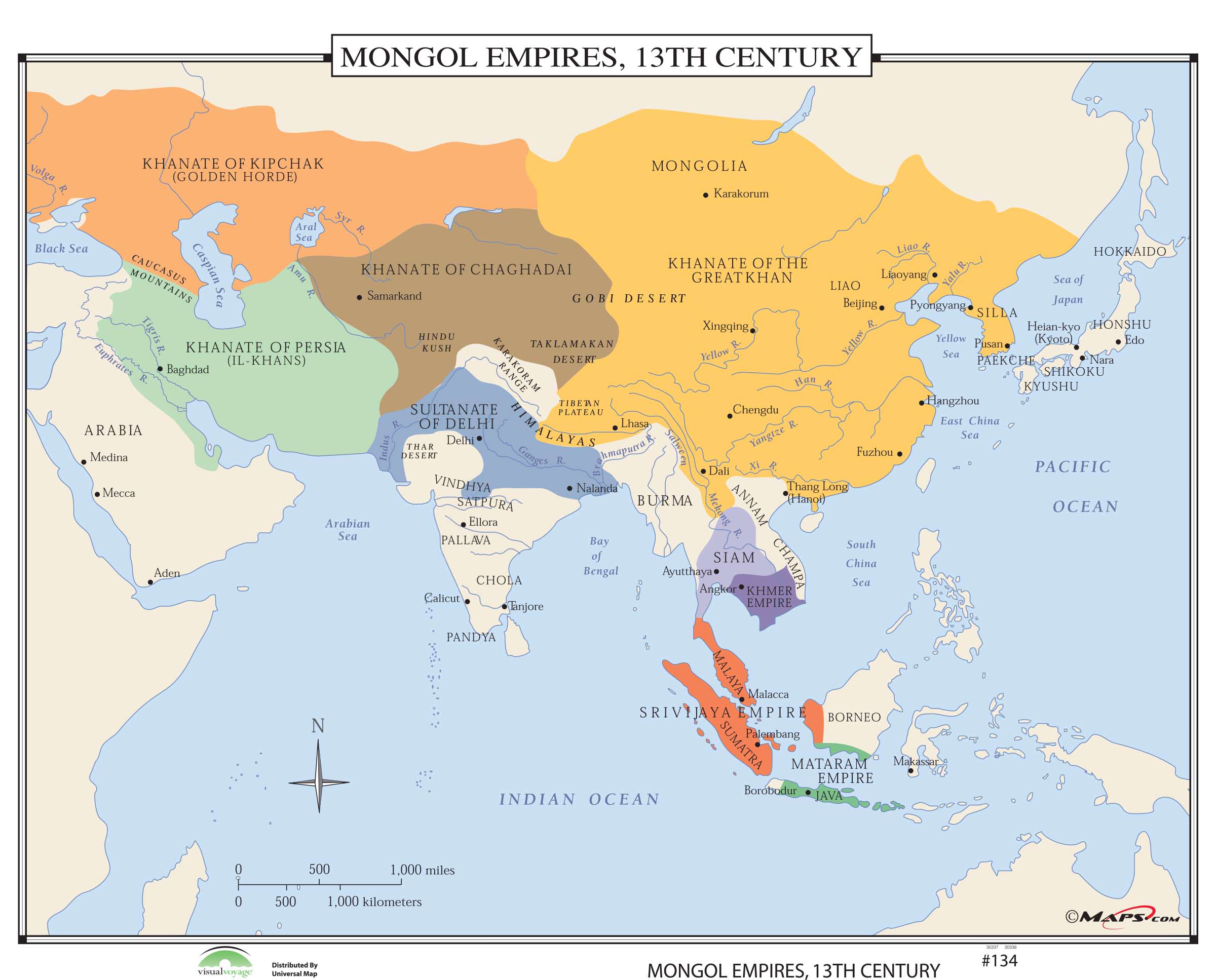 mongol empire map khanates