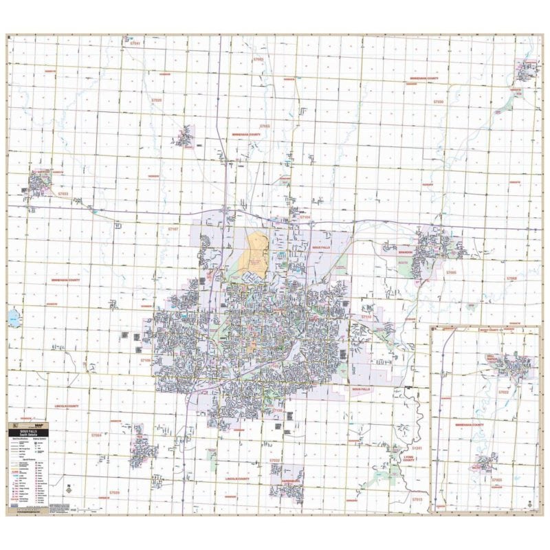 Sioux Falls, SD Wall Map by Kappa - The Map Shop