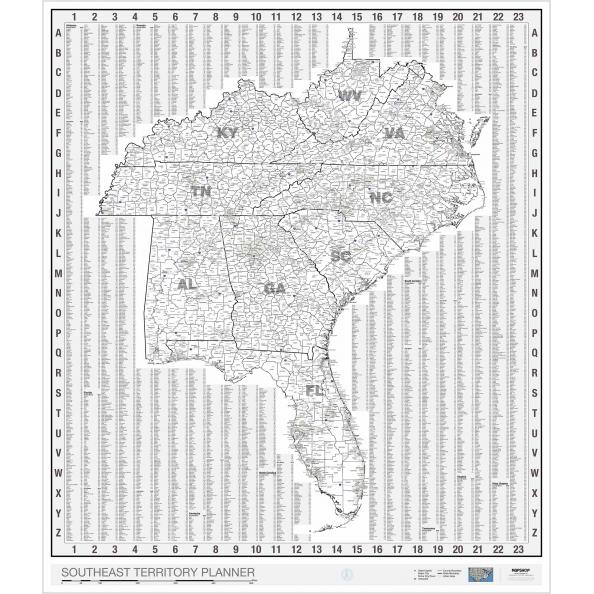 Southeast U.S. territory map with detailed boundaries and labels, ideal for travel planning, geography education, and navigation purposes.