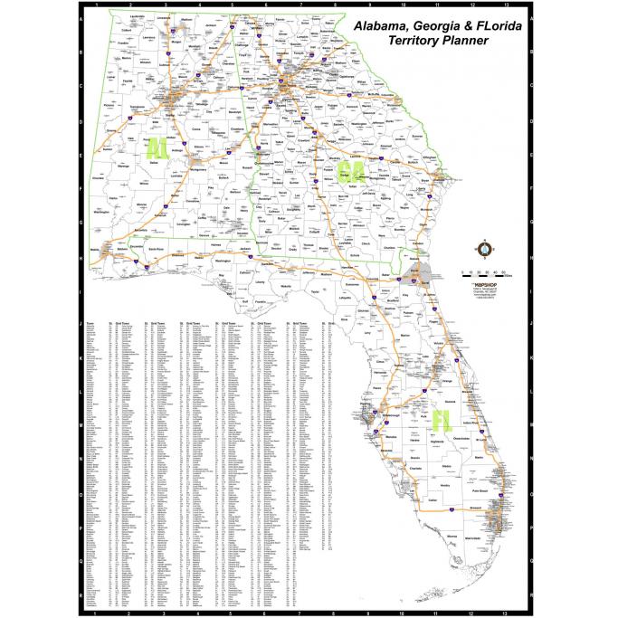Alabama, Georgia and Florida Territory Planner Wall Map by MapShop