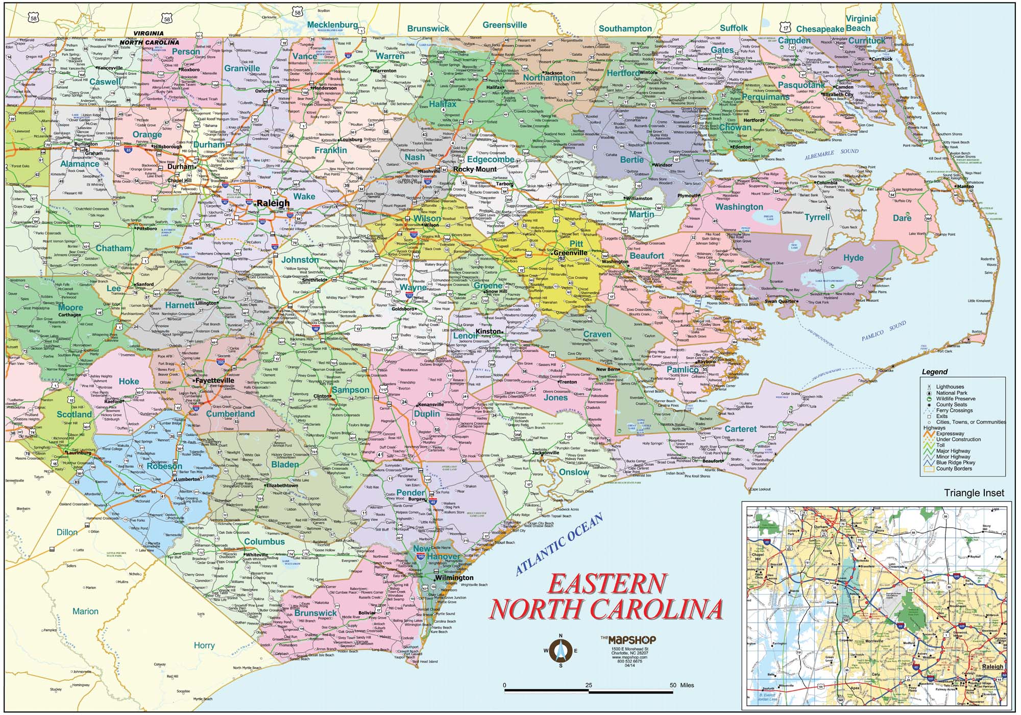 Eastern North Carolina Wall Map The Map Shop