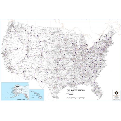 United States County-Town Interstate Wall Map by MapShop