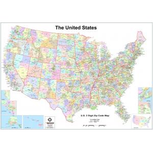 United States 3-Digit Zip Code Wall Map by MapShop